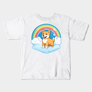 Cute Carolina Dog Rainbow Cloud Kawaii Dog Happy Puppy Kids T-Shirt